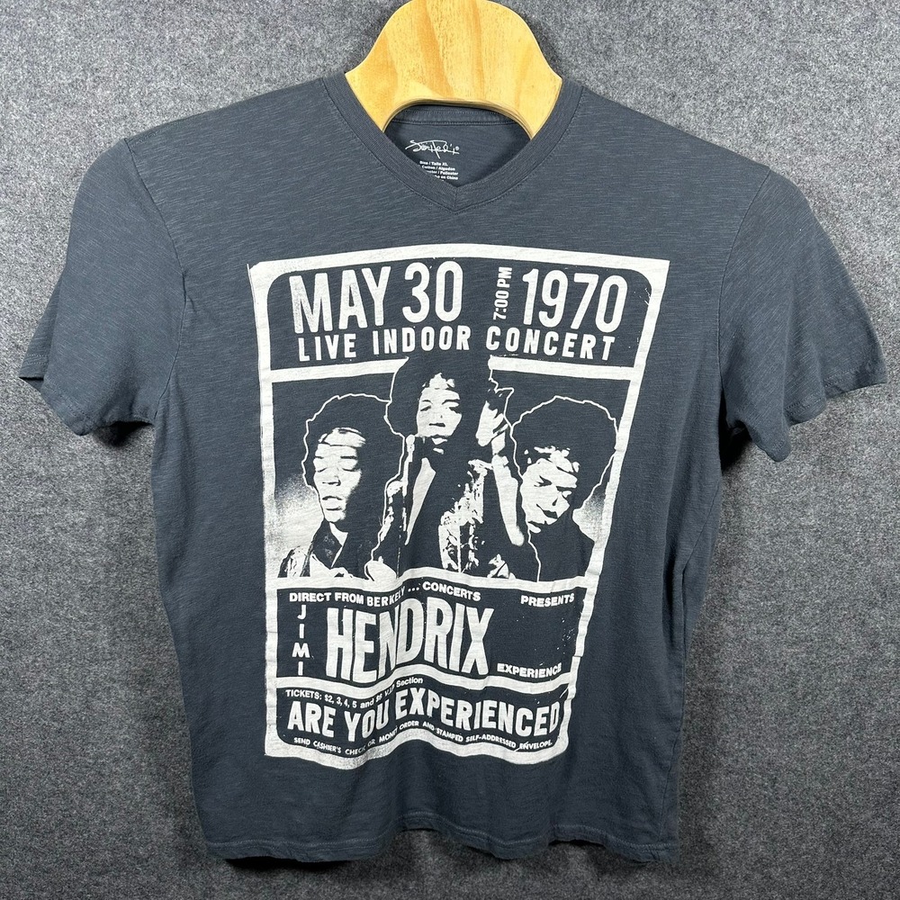 Jimi Hendrix Experience Live 1970 Concert Graphic T-Shirt Gray Mens XL V-Neck